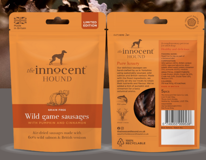 Innocent Autumn Innocent Hound Wild Game Sausages with Cinnamon & Pumpkin 5pc (Pack of 10) - Image 1